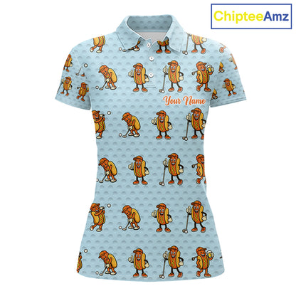 Funny Hotdog Womens Golf Polo Shirt, Custom Sausage Print Golf Polo, Golf Shirts For Team NBT492