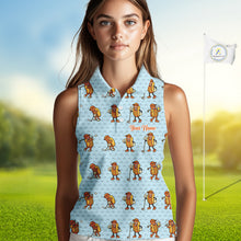Load image into Gallery viewer, Funny Hotdog Womens Sleeveless Golf Polo Shirt, Custom Sausage Print Golf Polo, Golf Shirts For Team NBT492