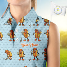 Load image into Gallery viewer, Funny Hotdog Womens Sleeveless Golf Polo Shirt, Custom Sausage Print Golf Polo, Golf Shirts For Team NBT492