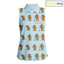 Load image into Gallery viewer, Funny Hotdog Womens Sleeveless Golf Polo Shirt, Custom Sausage Print Golf Polo, Golf Shirts For Team NBT492