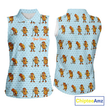 Load image into Gallery viewer, Funny Hotdog Womens Sleeveless Golf Polo Shirt, Custom Sausage Print Golf Polo, Golf Shirts For Team NBT492