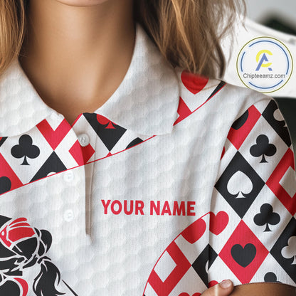 Personalized Poker Womens Golf Polo Shirt Custom Name Funny Golf Top For Team, Golfer Gift For Ladies NBT497