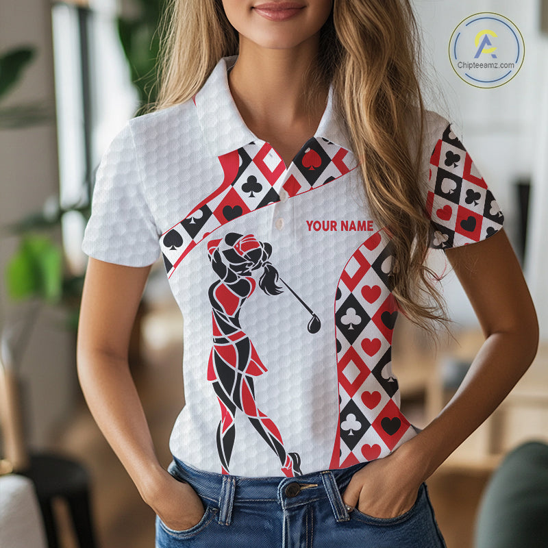 Personalized Poker Womens Golf Polo Shirt Custom Name Funny Golf Top For Team, Golfer Gift For Ladies NBT497