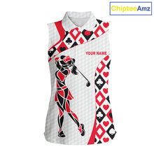 Load image into Gallery viewer, Personalized Poker Womens Sleeveless Golf Polo Shirt Custom Name Funny Golf Top For Team, Golfer Gift For Ladies NBT497