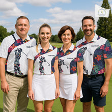 Load image into Gallery viewer, Custom Name Colorful Tropical Pattern Golf Men's Polo Shirt, White Golf Shirt, Team Golf Top NBT498