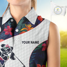 Load image into Gallery viewer, Custom Name Colorful Tropical Pattern Golf Women's Sleeveless Polo Shirt, White Golf Shirt, Team Golf Top NBT498