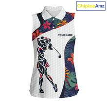 Load image into Gallery viewer, Custom Name Colorful Tropical Pattern Golf Women's Sleeveless Polo Shirt, White Golf Shirt, Team Golf Top NBT498