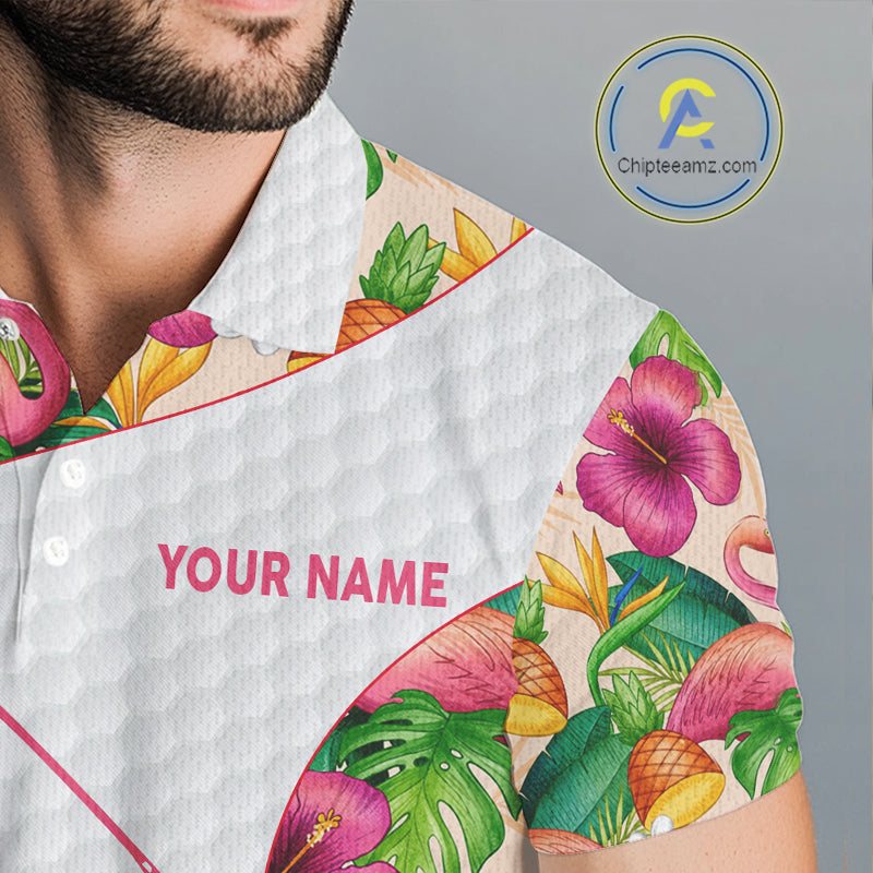 Colorful Tropical Pattern Mens Golf Polo Shirt Custom Name White Golf Shirt, Golf Gifts NBT499