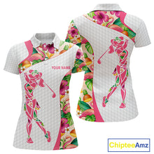 Load image into Gallery viewer, Colorful Tropical Pattern Womens Golf Polo Shirt Custom Name White Golf Shirt, Golf Gifts NBT499