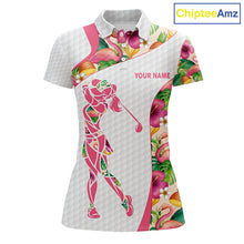 Load image into Gallery viewer, Colorful Tropical Pattern Womens Golf Polo Shirt Custom Name White Golf Shirt, Golf Gifts NBT499