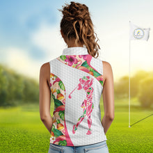 Load image into Gallery viewer, Colorful Tropical Pattern Womens Sleeveless Golf Polo Shirt Custom Name White Golf Shirt, Golf Gifts NBT499