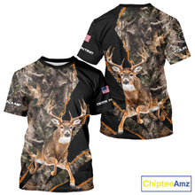 Load image into Gallery viewer, Whitetail Deer Hunting Brown Camo with Scope US Flag Shirts, Deer Hunting Clothes for Hunters NBT230