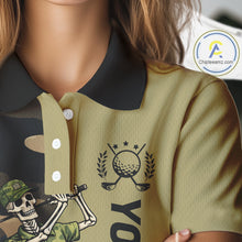 Load image into Gallery viewer, Funny Skull Golf Polo Shirts Green Camo Pattern Custom Name Skull Playing Golf Apparel NBT625