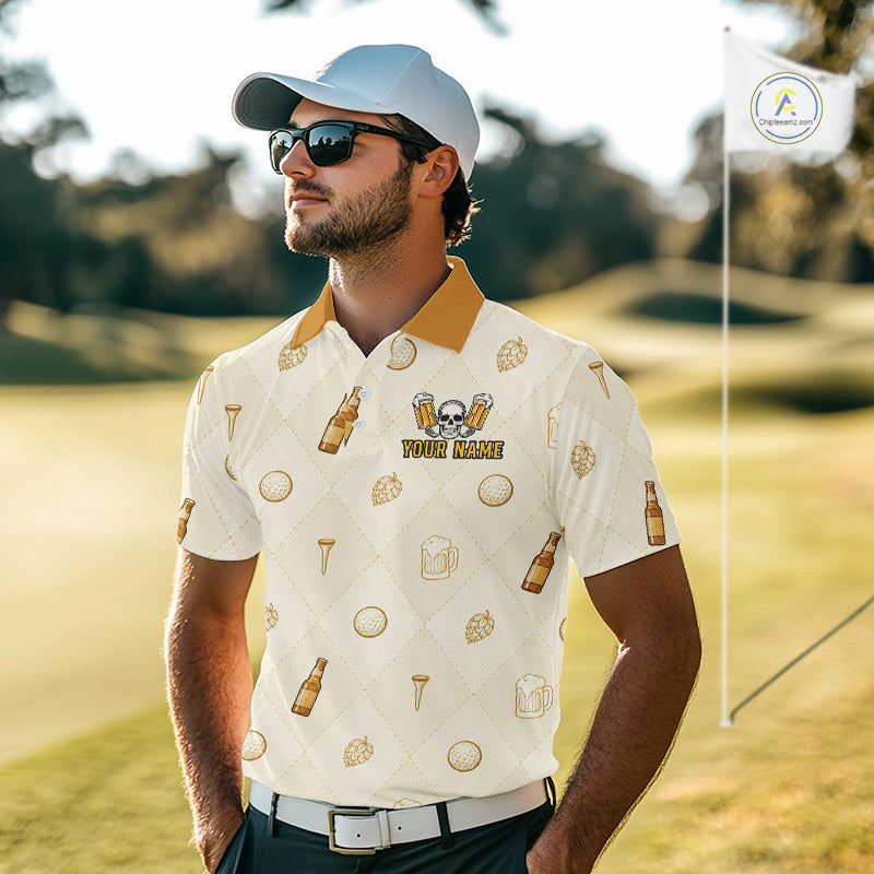 Mens Golf Polos Shirts Custom Born To Golf Forced To Work, Argyle Beer Pattern Golf Team Shirt NBT753