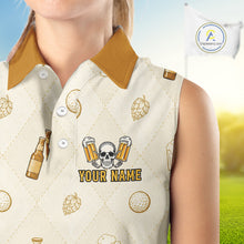 Load image into Gallery viewer, close up beer argyle pattern on womens sleeveless golf polo shirt