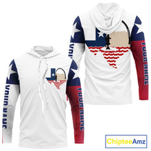 Load image into Gallery viewer, Personalized Texas Flag Long Sleeve Hooded Custom Name Tournament Fishing Shirts, Texas Fishing Jerseys NBT515