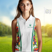 Load image into Gallery viewer, Funny Sleeveless Golf Skull Tropical Pattern Golf Polo Shirt Custom Name Golf Shirts For Womens NBT519