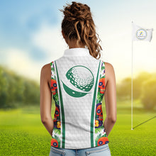 Load image into Gallery viewer, Funny Sleeveless Golf Skull Tropical Pattern Golf Polo Shirt Custom Name Golf Shirts For Womens NBT519