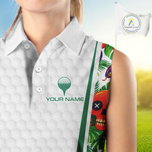 Load image into Gallery viewer, Funny Sleeveless Golf Skull Tropical Pattern Golf Polo Shirt Custom Name Golf Shirts For Womens NBT519