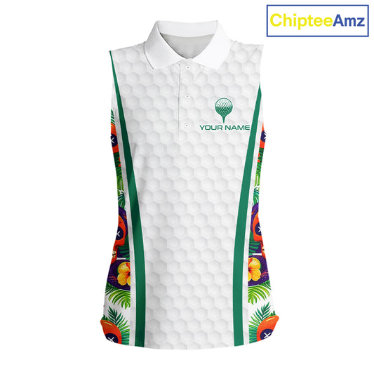 Funny Sleeveless Golf Skull Tropical Pattern Golf Polo Shirt Custom Name Golf Shirts For Womens NBT519