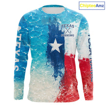 Load image into Gallery viewer, Texas Bass Fishing Texas Flag, Blue Sea Wave Ocean Camo Long Sleeve Bass Fishing Shirt  NBT866