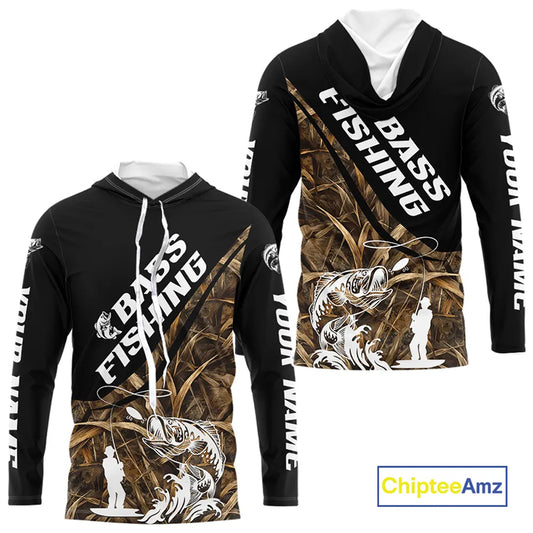 Personalized Largemouth Bass Tatto Grass Camo Customized Fishing Tournament Shirts  NBT355