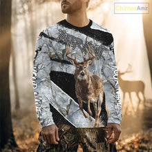 Load image into Gallery viewer, Winter Whitetail Deer Camo Customize Name 3D Printed Long Sleeve Hunting Shirts for Men, Hunting Gifts NBT260