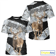 Load image into Gallery viewer, Winter Whitetail Deer Camo Customize Name 3D Printed Long Sleeve Hunting Shirts for Men, Hunting Gifts NBT260