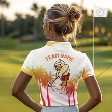 Load image into Gallery viewer, Funny Duck Golf Polo Shirt For Men, Tropical Sunset Print, Sporty Animal Golf Gift NBT803
