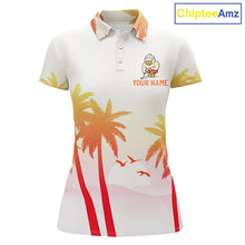 Load image into Gallery viewer, Funny Duck Golf Polo Shirt For Men, Tropical Sunset Print, Sporty Animal Golf Gift NBT803