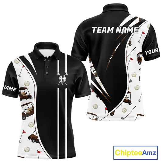 Personalized Golf Gift For Men, Custom Name Golf Polo Shirt, Golf Cart Pattern Polo For Golf Lovers NBT804
