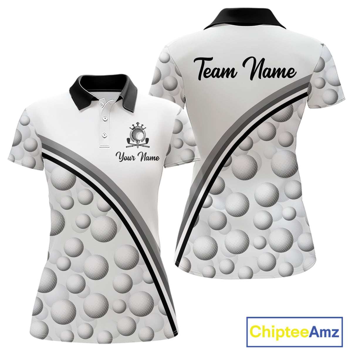 Golf Ball Gray Pattern Womens Golf Polo Shirts Custom Name Golf Ball Pattern, Golf Attire For Ladies NBT561