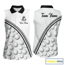 Load image into Gallery viewer, Golf Ball Gray Pattern Womens Sleeveless Golf Polo Shirts Custom Name Golf Ball Pattern, Golf Attire For Womens NBT561