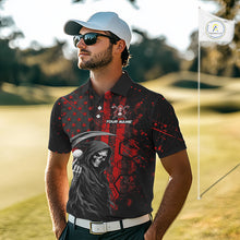 Load image into Gallery viewer, Custom Black And Red American Flag Skull Reaper Mens Golf Polo Shirt, Team Golf Shirts NBT883