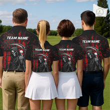 Load image into Gallery viewer, Custom Black And Red American Flag Skull Reaper Mens Golf Polo Shirt, Team Golf Shirts NBT883