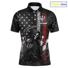 Load image into Gallery viewer, American Flag Custom Grim Reaper Bowling Quarter Zip Shirts For Men, Halloween Skull Bowling Shirt NBT884