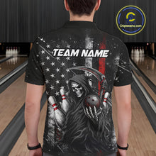 Load image into Gallery viewer, American Flag Custom Grim Reaper Bowling Quarter Zip Shirts For Men, Halloween Skull Bowling Shirt NBT884