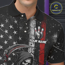 Load image into Gallery viewer, American Flag Custom Grim Reaper Bowling Quarter Zip Shirts For Men, Halloween Skull Bowling Shirt NBT884