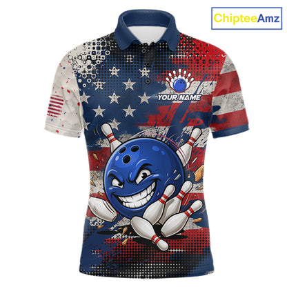 Funny American Flag Bowling Jersey For Men Custom Polo Bowling Shirt Patriotic Bowling Shirt For Team NBT968