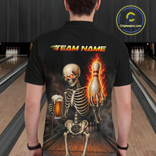 Load image into Gallery viewer, Black &amp; Orange Fire Flame Beer Skull Bowling Shirts For Men Custom Skull Team Bowling Jerseys NBT885