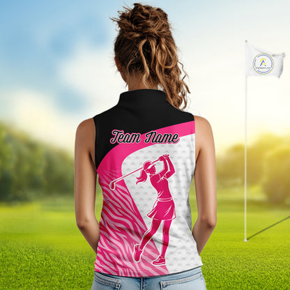 Pink Zebra Pattern Womens Sleeveless Golf Polo Shirts Custom Name Gift For Golf Lovers NBT580