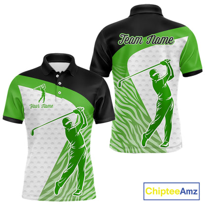 Green Zebra Pattern Mens Golf Polo Shirts Custom Name Gift For Golf Lovers NBT581