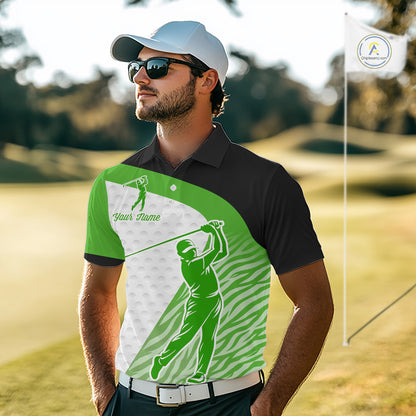 Green Zebra Pattern Mens Golf Polo Shirts Custom Name Gift For Golf Lovers NBT581