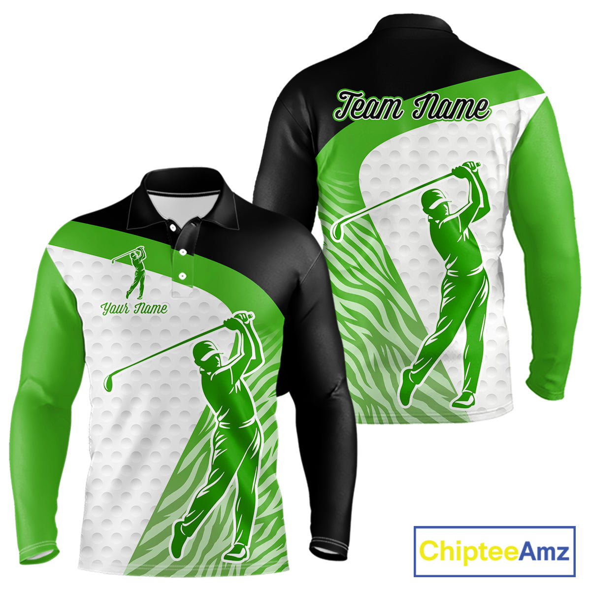Green Zebra Pattern Mens Golf Polo Shirts Custom Name Gift For Golf Lovers NBT581