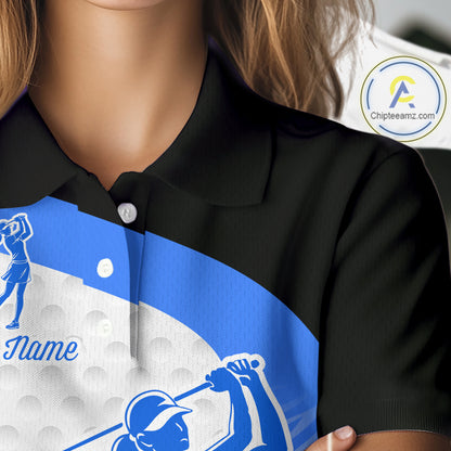 Blue Zebra Pattern Womens Golf Polo Shirts Custom Name Gift For Golf Lovers NBT582