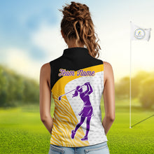Load image into Gallery viewer, Yellow &amp; Purple  Zebra Pattern Womens Sleeveless Golf Polo Shirts Custom Name Gift For Golf Lovers NBT583