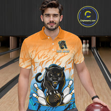 Load image into Gallery viewer, Custom Orange And Blue Leopard Bowling Men Polo &amp; 1/4 Quarter Zip Shirt, Bowling League Team Shirt NBT889