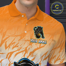 Load image into Gallery viewer, Custom Orange And Blue Leopard Bowling Men Polo &amp; 1/4 Quarter Zip Shirt, Bowling League Team Shirt NBT889