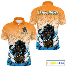 Load image into Gallery viewer, Custom Orange And Blue Leopard Bowling Men Polo &amp; 1/4 Quarter Zip Shirt, Bowling League Team Shirt NBT889