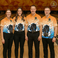 Load image into Gallery viewer, Custom Orange And Blue Leopard Bowling Men Polo &amp; 1/4 Quarter Zip Shirt, Bowling League Team Shirt NBT889